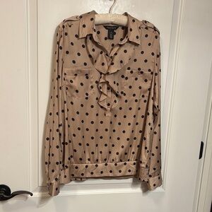 White House Black Market Beige and Black Polka Dot Blouse